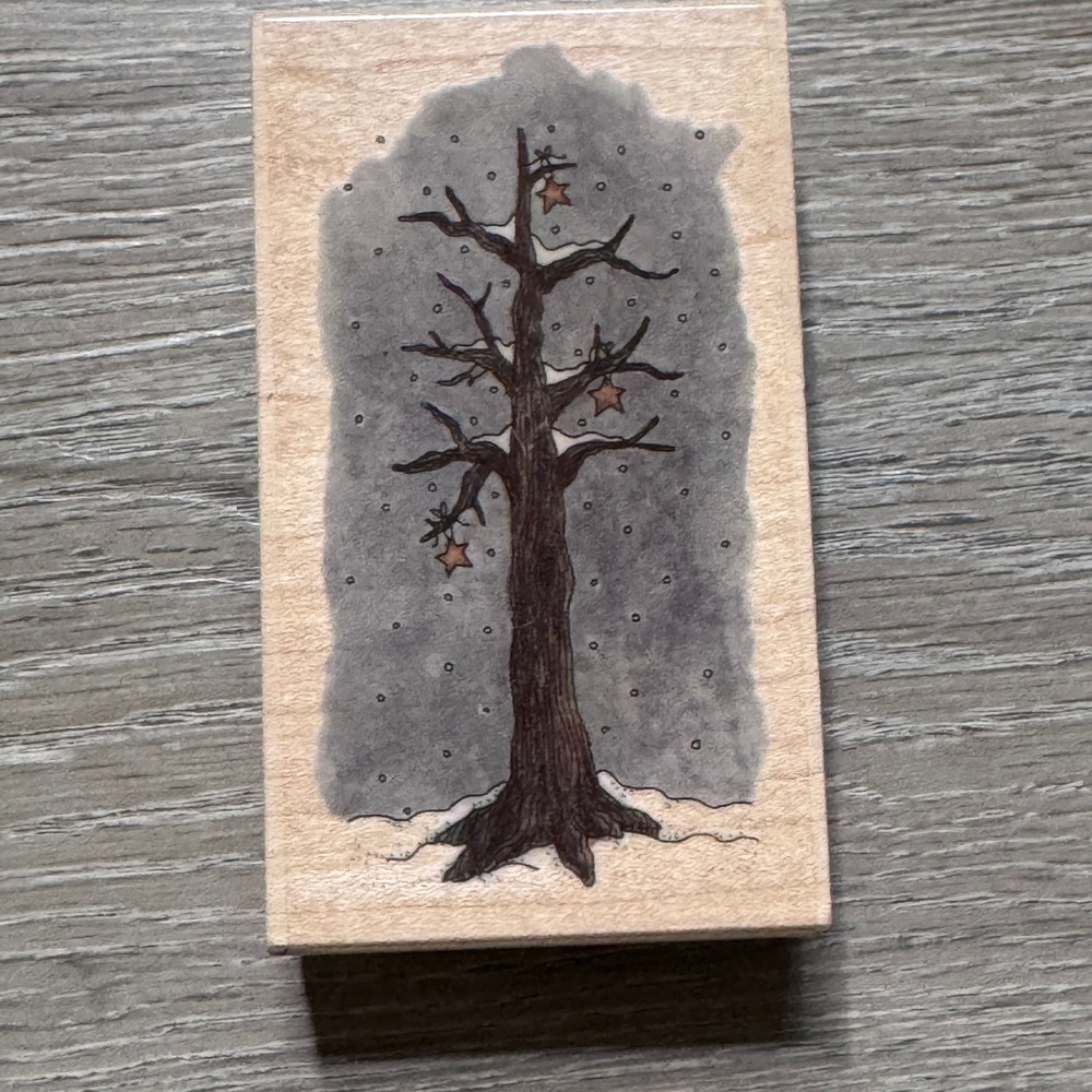 Stampington & Company Debbie Mumm Snowy Tree Wood Rubber Stamp D6112 Winter